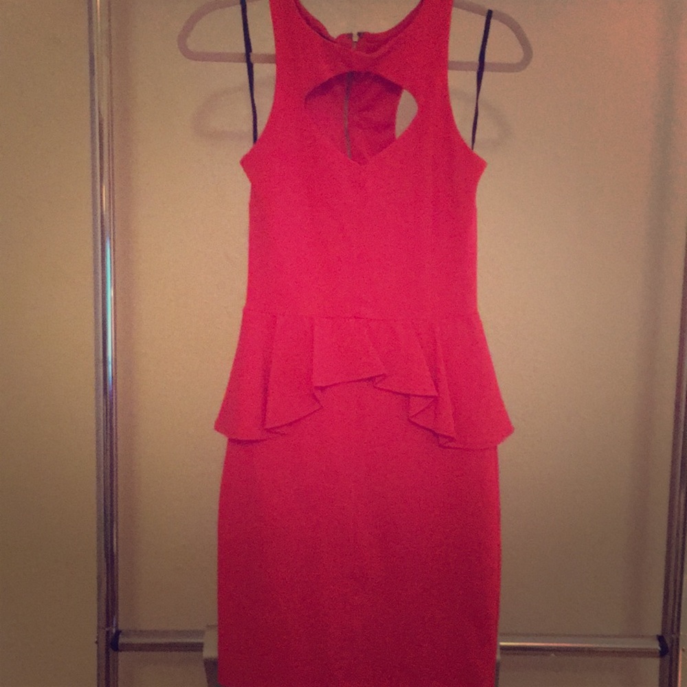 Bebe Peplum cut out neck slim fit dress